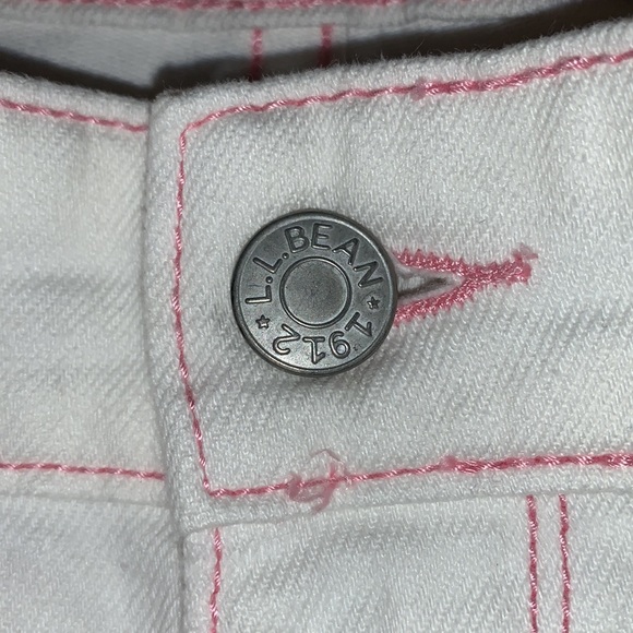 L.L. Bean White Jeans: Pink Stitching accents, Ribbon belt, Bootcut & Wider Leg - Picture 6 of 12